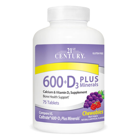 21st Century Calcium 600 Mg +D Plus Minerals Chewable Tablets Fruit Punch Vitamins & Supplements Pasteur Pharmacy