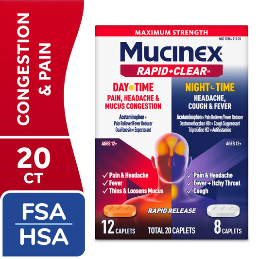 Mucinex Rapid +Clear Day & Night Caplets 20 Ct Health & Beauty Pasteur Pharmacy
