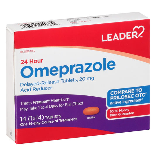 Leader (Tm) 24 Hour Acid Reducer 20 Mg Delayed- Release Tablets 14Ct (Compare To Prilosec Otc) Medicine & Drugs Pasteur Pharmacy