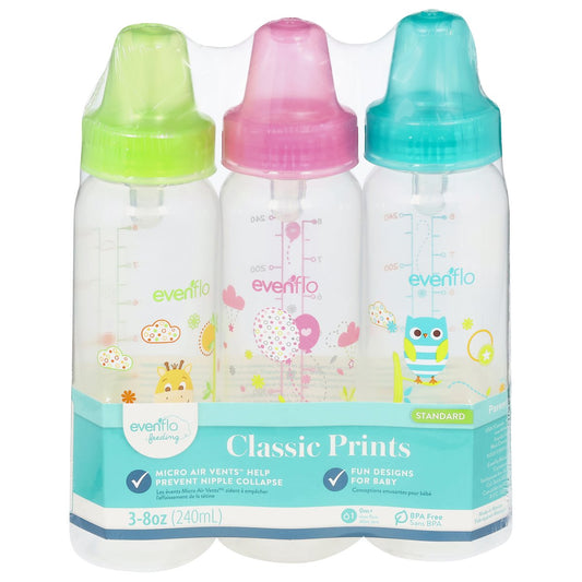 Evenflo Feeding Bottle, Standard, Classic Prints, 0M+, 8 Ounce Baby & Toddler Pasteur Pharmacy