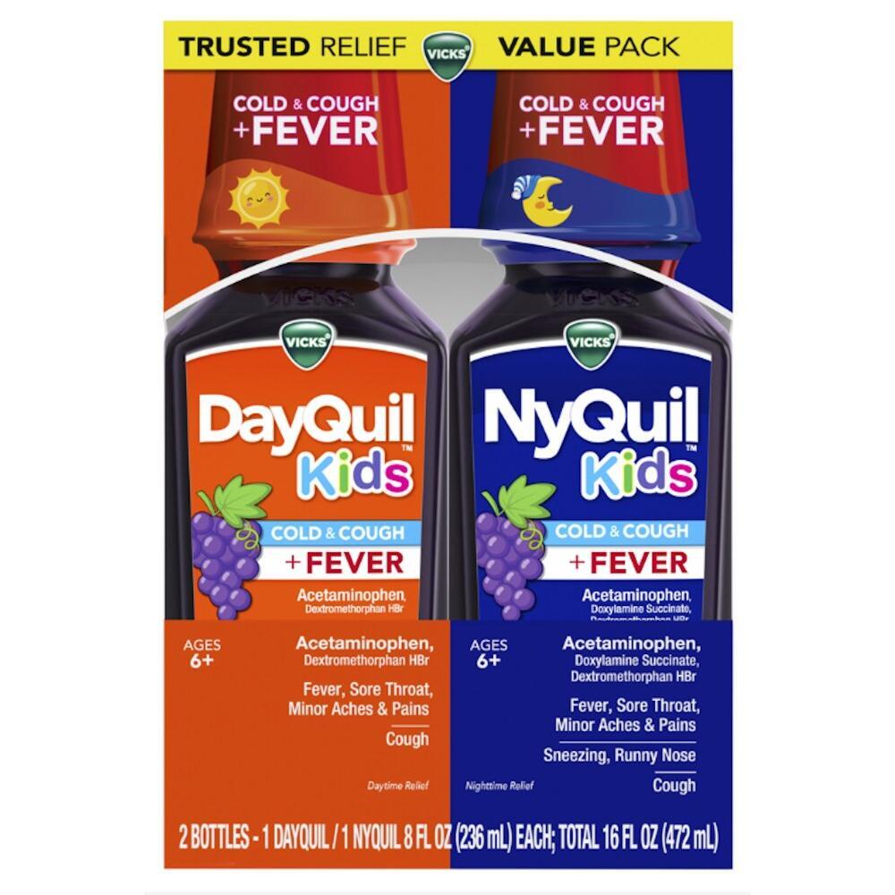 Vicks DayQuil Kids & NyQuil Kids Cold & Cough + Fever Twin Pack Health & Beauty Pasteur Pharmacy