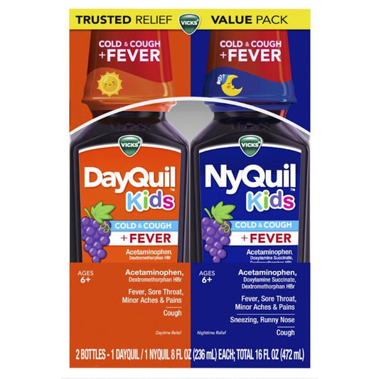 Vicks DayQuil Kids & NyQuil Kids Cold & Cough + Fever Twin Pack Health & Beauty Pasteur Pharmacy