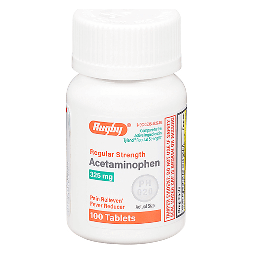 Tabletas de acetaminofén de potencia regular Major Rugby 325 mg, 100 unidades