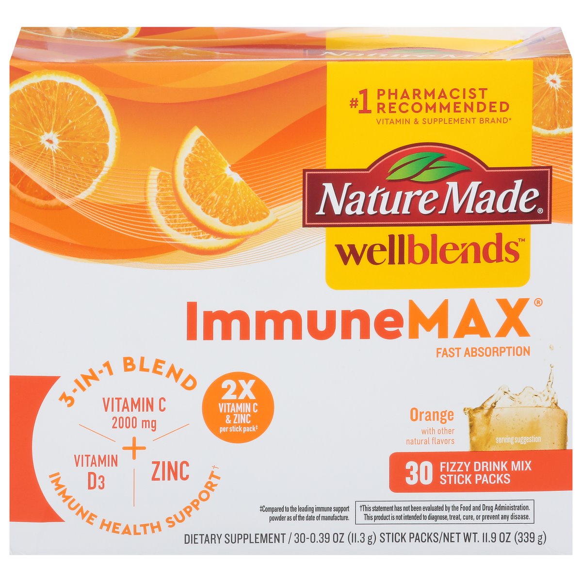 Nature Made Wellblends Fizzy Drink Mix, Immune Max, 1500 Mg, Stick Packs, Orange Vitamins & Supplements Pasteur Pharmacy