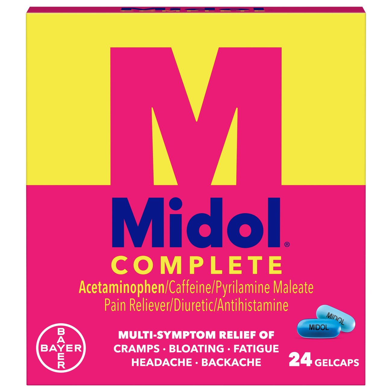 Midol Complete Gelcaps – 24 Count – Multi-Symptom Period Pain Relief for Cramps, Bloating & Fatigue Medicine & Drugs Pasteur Pharmacy
