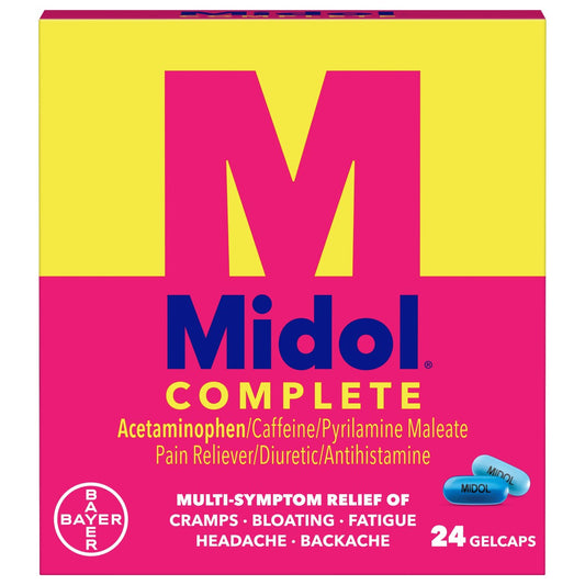 Midol Complete Gelcaps – 24 Count – Multi-Symptom Period Pain Relief for Cramps, Bloating & Fatigue Medicine & Drugs Pasteur Pharmacy