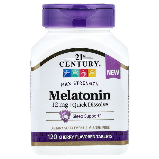 21st Century Melatonin, Max Strength, Cherry, 12 Mg, 120 Tablets Vitamins & Supplements Pasteur Pharmacy