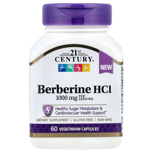 21st Century Berberine HCI, 60 Vegetarian Capsules (500 Mg Per Capsule) Vitamins & Supplements Pasteur Pharmacy