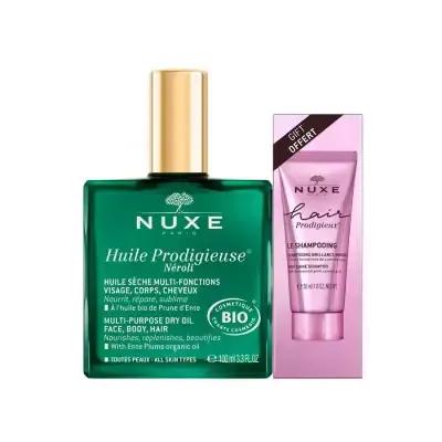 Nuxe Huile Prodigieuse Neroli: Multi-Purpose Dry Oil & Vegan Shampoo Set - Silky Skin, Nourished Hair, Calming Neroli Scent