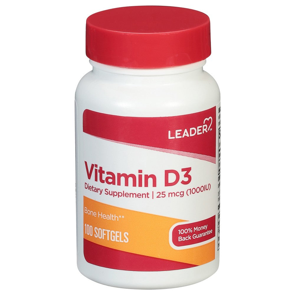 Leader 25 Mcg (1000IU) Vitamin D3 100 Softgels Vitamins & Supplements Pasteur Pharmacy