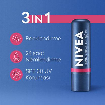 Crema labial con color Nivea Pink 4.8g - Hidratante con FPS 30 | 3 en 1
