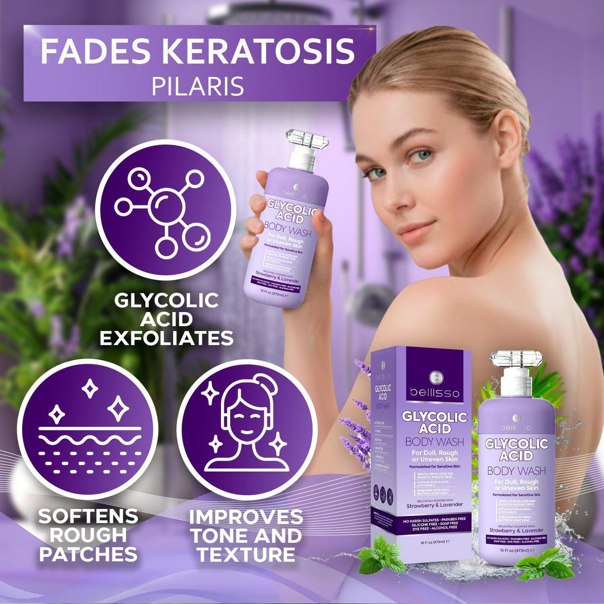 Glycolic Acid Body Wash 16 Fl Oz Exfoliating AHA Liquid Soap for Rough and Bumpy Skin Gentle Exfoliant Bump and Lump Eraser Formula