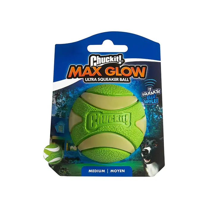 Balle pour chien Chuckit! Max Glow Ultra Squeaker, lumineuse, taille moyenne