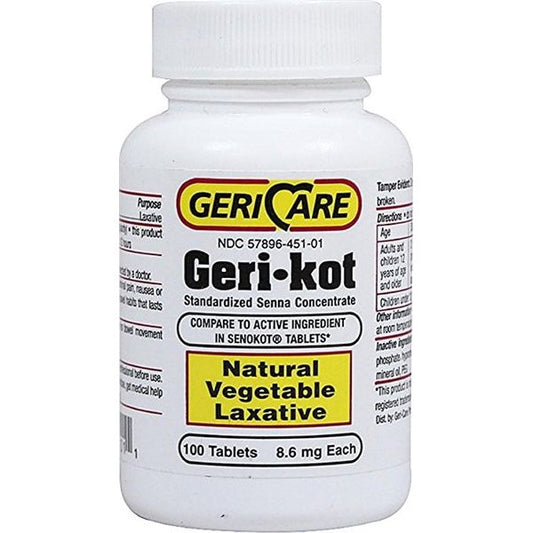 GeriCare Geri-Kot 8.6mg Tablets - 100 Ea By (Compare To Senokot) Medicine & Drugs Pasteur Pharmacy