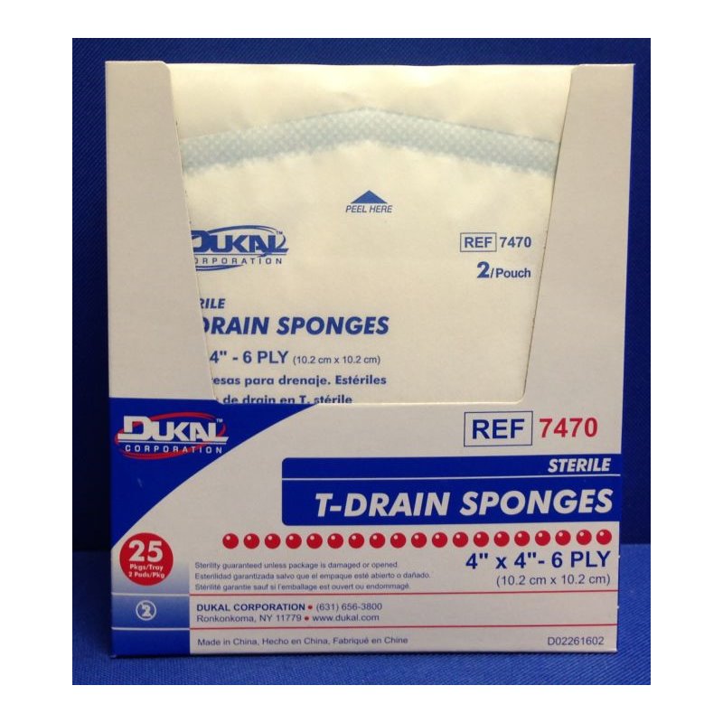 Dukal T-Drain I.V. Sponge Dressing, 4" x 4", Sterile (25 Count) Medical Tape & Bandages Pasteur Pharmacy