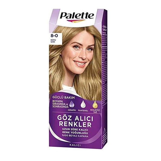 Tinte para el cabello Palette: Rubio oscuro intenso 8-0, coloración permanente de larga duración | Kit de coloración vibrante para el cabello en casa
