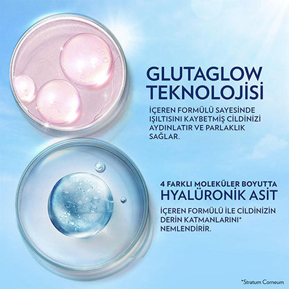 Lait corporel solaire Vaseline Gluta-Hya SPF 50 : protection UVA/UVB, acide hyaluronique hydratant, réduit les taches solaires, formule non grasse