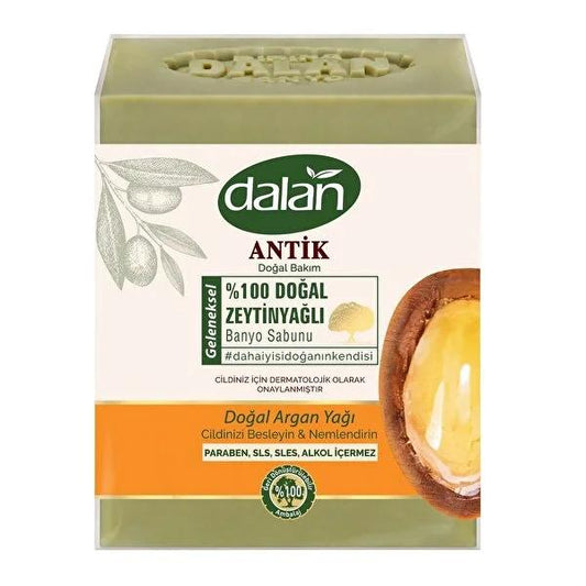 Jabón natural en barra Dalan con aceite de argán y aceite de oliva: suave, hidratante y sin parabenos, 4 barras de 150 g cada una