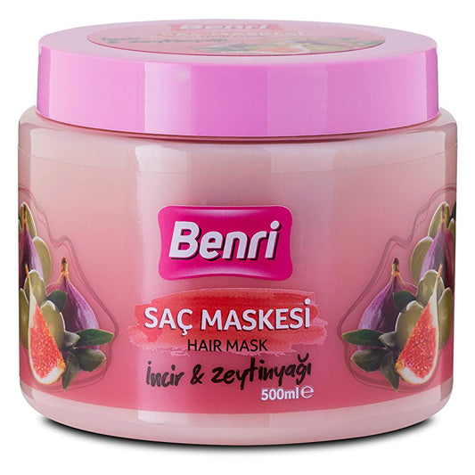 Masque capillaire à la figue et à l'huile d'olive Benri : soin hydratant en profondeur pour cheveux secs et frisottis - 500 ml