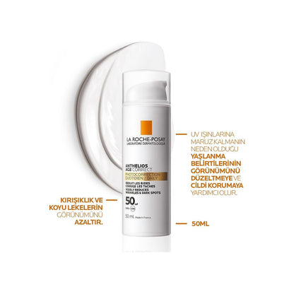 La Roche-Posay Anthelios Age Correct SPF 50 : Protection solaire anti-rides pour peaux sensibles | Protection UVA/UVB et acide hyaluronique hydratant