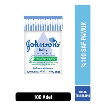 Coton-tiges pour bébé Johnson’s - Embouts 100 % coton doux pour une hygiène délicate, le nettoyage des oreilles et une application en toute sécurité - Boîte de 100