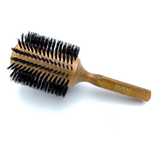 Cepillo redondo para el cabello Dural para peinado y cuidado, con cerdas de jabalí y madera de haya