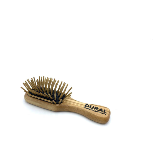 Mini cepillo de pelo Dural con almohadilla de goma y púas de madera, madera de olivo