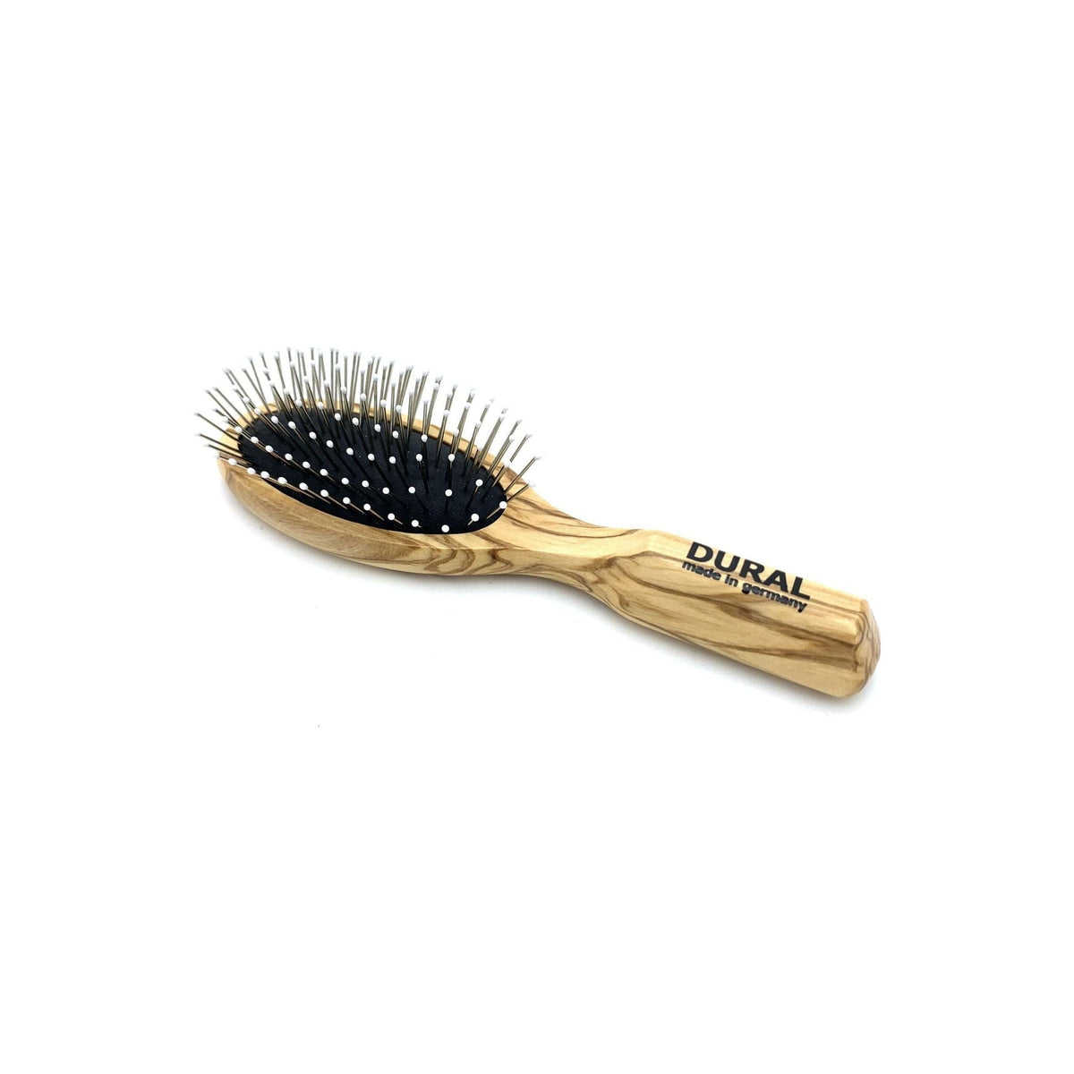 Brosse à cheveux Dural pour le coiffage et l'entretien, coussin en caoutchouc avec picots en acier à embouts boules, bois d'olivier