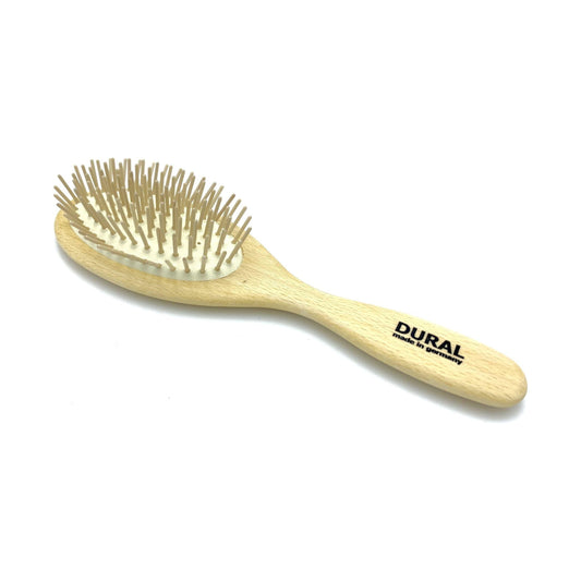 Brosse à cheveux Dural pour le coiffage et l'entretien, coussin en caoutchouc avec picots en bois, bois de hêtre