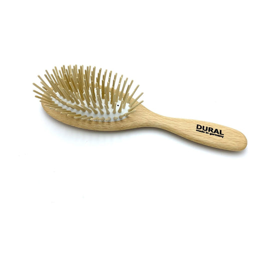 Brosse à cheveux Dural pour le coiffage et l'entretien, coussin en caoutchouc, longs picots en bois, bois de hêtre