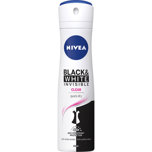 Nivea Invisible Black And White Clear Quick Dry Deodorant 150ml Deodorant Pasteur Pharmacy