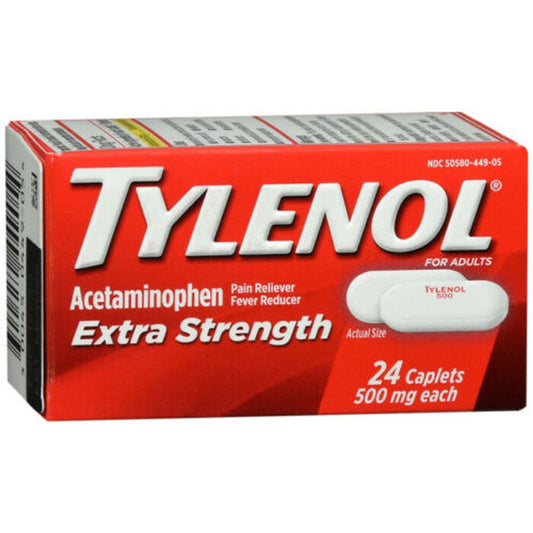 Tylenol Extra Strength, 500mg Acetaminophen Pain Reliever, 24 ct Caplets Medicine & Drugs Pasteur Pharmacy