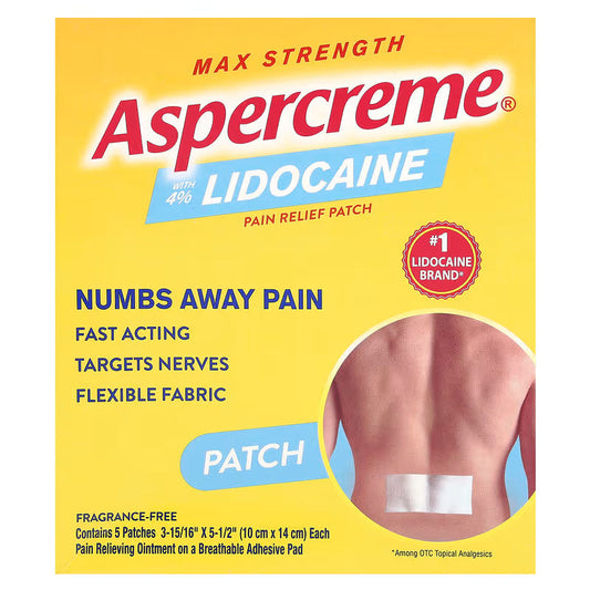 Aspercreme Max Strength Lidocaine Pain Relief Patch, 4%, 5 Count Heating Pads Pasteur Pharmacy