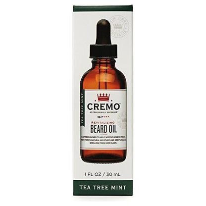 Huile à barbe revitalisante Cremo Arbre à thé et menthe, hydratante et adoucissante - 30 ml