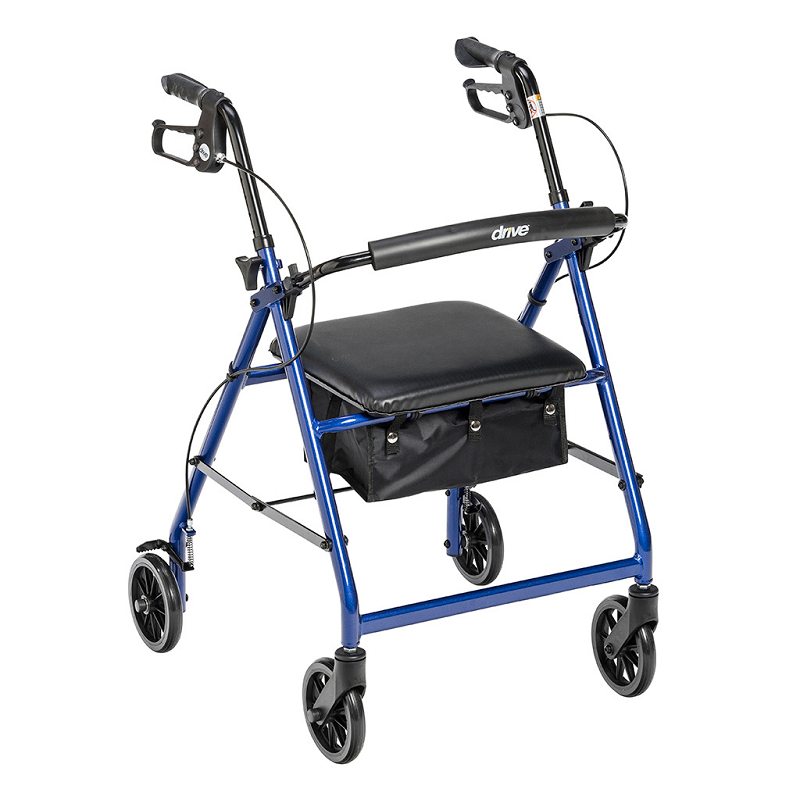 Drive Medical Walker Rollator With 6" Wheels, Fold Up Removable Back Support And Padded Seat, Blue Walkers Pasteur Pharmacy