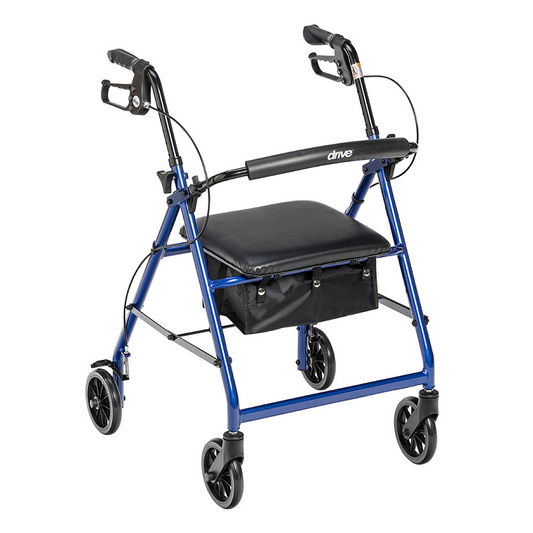 Drive Medical Walker Rollator With 6" Wheels, Fold Up Removable Back Support And Padded Seat, Blue Walkers Pasteur Pharmacy