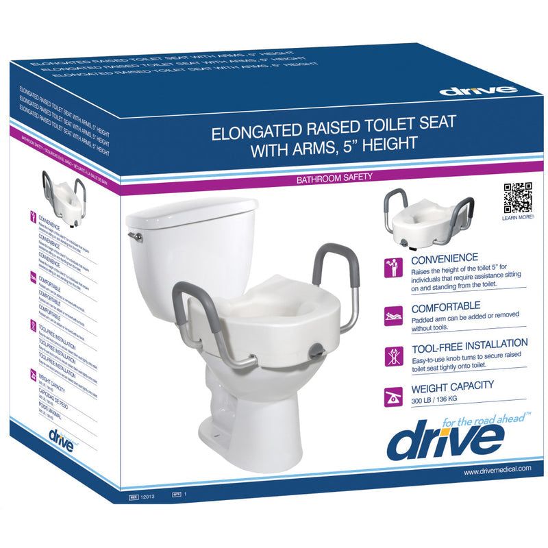 Drive Medical Premium Raised Toilet Seat, Elongated with Safety Lock, Adds 5 Inches Mobility & Accessibility Pasteur Pharmacy