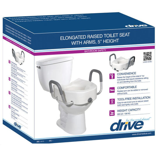 Drive Medical Premium Raised Toilet Seat, Elongated with Safety Lock, Adds 5 Inches Mobility & Accessibility Pasteur Pharmacy
