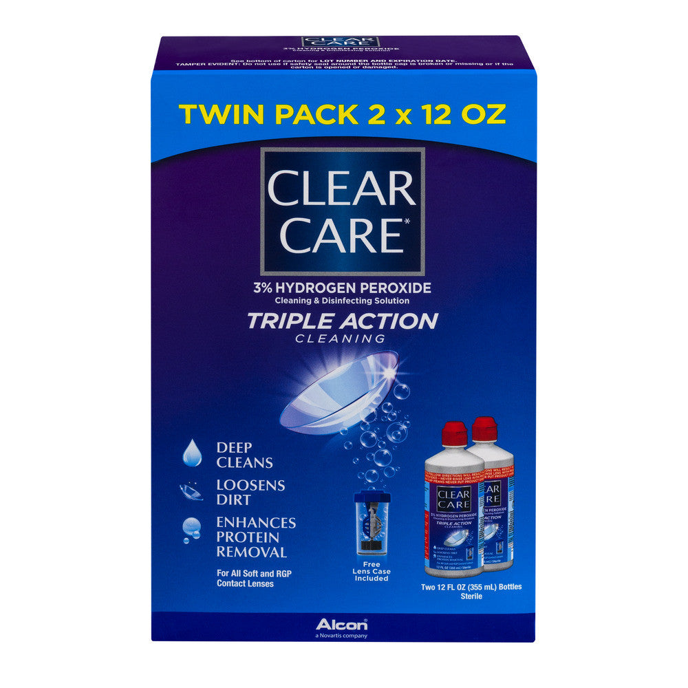 Clear Care Triple Action Cleaning & Disinfectant Solution Twin Pack, 12 Fl Oz Contact Lens Solution Pasteur Pharmacy