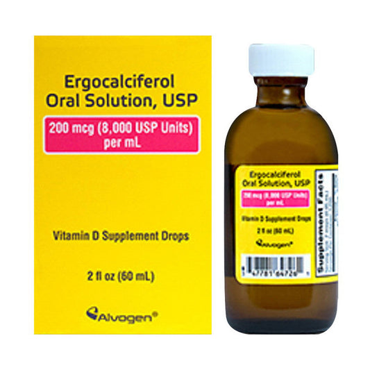 Alvogen Ergocalciferol Oral Solution USP Vitamin D Supplement Drops, 2 Oz Vitamins & Supplements Pasteur Pharmacy