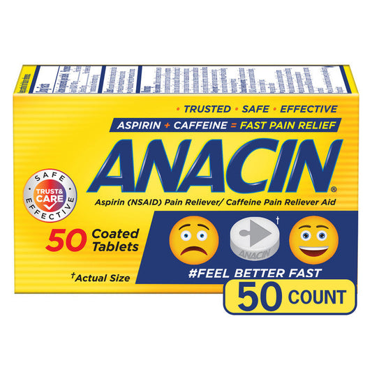 Anacin Aspirin & Caffeine Pain Reliever Tablets Personal Care Pasteur Pharmacy