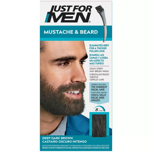 Just For Men Mustache & Beard Brush-In Color, Deep Dark Brown M-46 Hair Color Pasteur Pharmacy