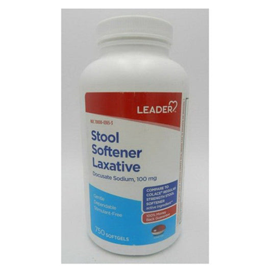 Leader Health Care Stool Softener Laxative Docusate Sodium 100 Mg Softgels Medicine Cabinets Pasteur Pharmacy