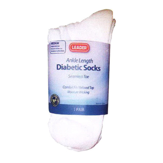 Leader Diabetic Sock Crew White Large 1 Pr Socks Pasteur Pharmacy