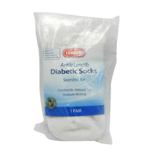 Leader™ Diabetic Ankle Socks – White (Size Medium) Socks Pasteur Pharmacy
