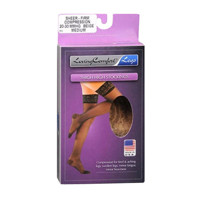 Loving Comfort Thigh High Stockings Firm Compression Beige Medium - 1ct Personal Care Pasteur Pharmacy