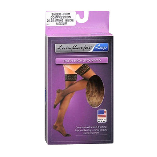 Loving Comfort Thigh High Stockings Firm Compression Beige Medium - 1ct Personal Care Pasteur Pharmacy