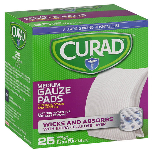 Curad Pro-Gauze Premium Gauze Pads, Extra Absorbent & Soft – 3" x 3", 25 Count First Aid Pasteur Pharmacy