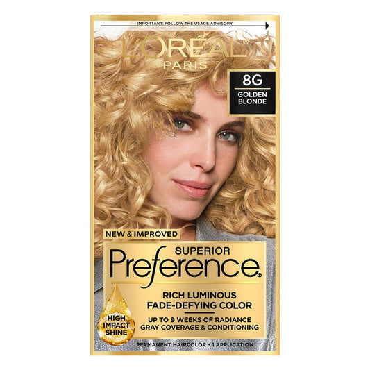 Superior Preference L'Oreal Paris Fade-Defying Shine Permanent Hair Color, 8G Golden Blonde, 1 Kit Hair Color Pasteur Pharmacy