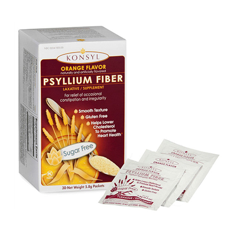 Konsyl Laxatives Orange Flavor Sugar Free Psyllium Fiber Packets